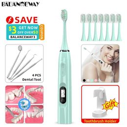 Toothbrush Holders Sonic Electric Toothbrush Green Waterproof Adult 15 Modes USB C Rechargeable 8 Replaceable Heads Dental Tools Kit Holder Free Q231202