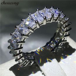 choucong Eternity Ring Princess cut Diamond 925 Sterling Silver Engagement Wedding Band Rings for women men Jewelry186o