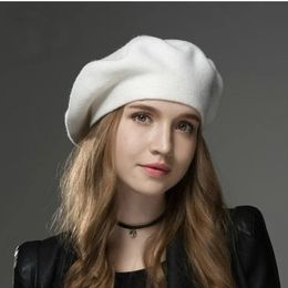 Berets Women Hat Fashion white Knitted With Rhinestone Ladies French Artist Beanie Beret Warm Multiple Colours Cap 231201