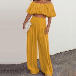 Women's Two Piece Pants Fashion One Shoulder Short Tee&High Waist Long Trousers Suit Office Solid Ladies Backless Workpants 2Pc Set Women