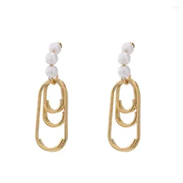 Dangle Earrings Fahion INS Geometric Jewellery S925 Silver Needle 18K Gold Plated Oval Pearl Hoop Earring For Women Girls