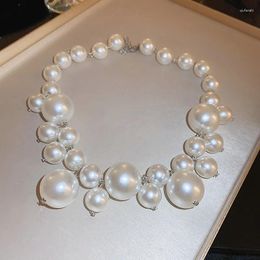 Choker Elegant Imitation Pearl Big Small Bead Necklace For Women Vintage Short Neck Chain