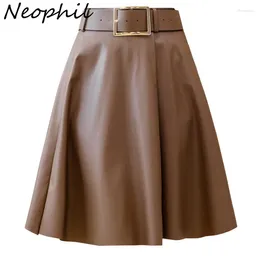 Skirts Neophil 2023 Winter Women Fashion Buckle Belted Faux Leather Mini Flare Ball Gown Jupe Femme Pu Latex Short Skirt S230902