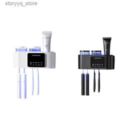 Toothbrush Holders Wall Mounted Toothbrush Holder Electric Toothbrush Holder No Drilling Required Smart Toothbrush Organiser 4Brush Slots Q231202
