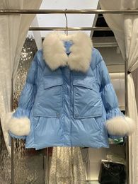 Women s Vests Lady Loose 2023 Winter Down Jackets Real Fur Collar Warm Parka Women White Duck Coat Snow Jacket 231202