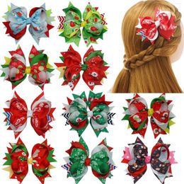 Hair Accessories 2023 10cs/Lot Handmade 3D Christmas Clips Grosgrain Ribbon Bows Hairgrips For Holiday Party