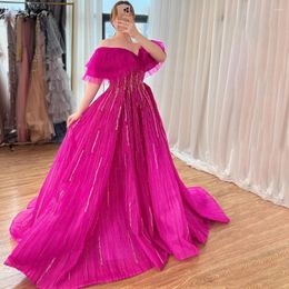 Party Dresses Serene Hill Fuchsia A-Line Luxury Evening Gowns 2023 Boat Neck Beaded For Women LA72162A