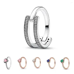 Cluster Rings White Pink Green Blue Heart Stone For Women Original Flower Wedding Crystal Luxury Jewellery Accessories