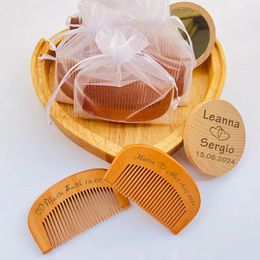 Other Event Party Supplies Personalised Wooden Comb Customised Wooden Mirror Wedding Gift Bridal Shower Wedding Party Favour For Guests Purse Makeup Mirror 231202