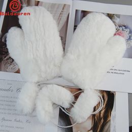 Fingerless Gloves Winter Girls Warm Soft Genuine Fur Glove Good Elastic Women Real Fur Gloves Handmade Knitted 100% Natural Rex Rabbit Fur Mittens 231201