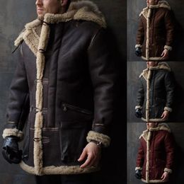 European American Men's Fur Integrated Thick Faux Fur Jacket Coat Mens Warm Hooded Coats S-5XL