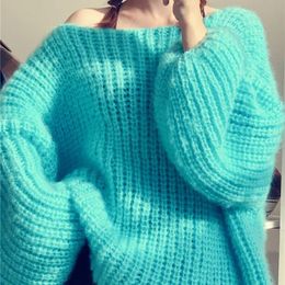 Womens Sweaters Limiguyue Off Shoulder Knitted Jumpers Auntun Winter Beach Casual Mohair Loose Women Oversized Simple Knitwear J885 231202