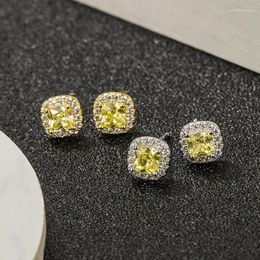 Stud Earrings 925 Silver Needle Crystal Square Earring For Women Girl Wedding Trendy Y2k Jewellery Eh2171