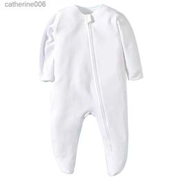 Clothing Sets Newborn Footed Pyjamas Zipper Girl and Boy Romper Long Sleeve Jumpsuit Cotton Solid White Fashion 0-12 Months Baby ClothesL231202