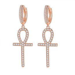 Unisex Men Women Earrings Gold Silver Colour Bling CZ Cubic Zircon Cross Earrings Nice Gift for Friend252f