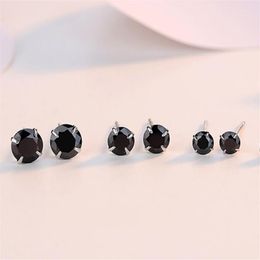 Simple Fashion Jewellery 925 Sterling Silver Black Sapphire CZ Diamond Gemstones Solitaire Women Wedding Party Men Stud Earring198p