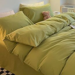 Bedding sets Simple GREEN-COLOR Cotton Wash Quilt Cover 231110