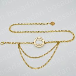 Luxury Women Waist Chain Designer Brand Belt Two Layers Chains Gold Buckle Waistband Letter Round Card Pendant Skirt Dress Accessories