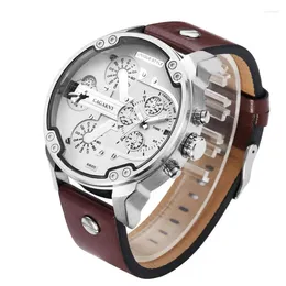 Wristwatches Double Time Zone Large Dial Men's Quartz Watches Belt Creative Calendar Top-level High-end Business Watch For Men