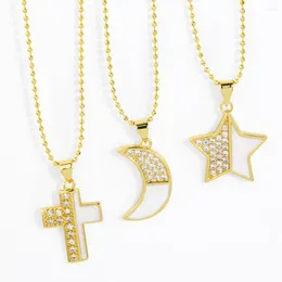 Pendant Necklaces Shell Zircon Choker Necklace For Women Cross Star Moon Beads Neck Chain Korean Fashion Gold Colour Simple Jewellery KBN026