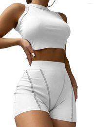 Women's Tracksuits 2 Piece Outfits For Women Knit Ribbed Tank Vest Shirt Top High Waist Shorts Two Clothing Set Streetwear