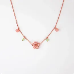 Pendant Necklaces Simple Cute Cherry Blossoms For Women Mori Romatnic Sweet Good Gift Pink Flower Neck Fashion Jewellery