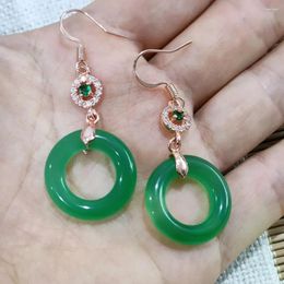 Hoop Earrings Natural Emperor Green Jade Chalcedony Agate Ring