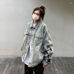 Women's Jackets Spring And Autumn American Style Vintage Star Embroidery Denim Jacket Women Washed Make Old High Loose Wild Trend Street