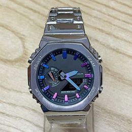 Orologi da polso di marca completi LED doppio display uomo donna casual sportivo acciaio inossidabile metallo elettronico analogico digitale impermeabile logo completo gm GA orologio 21