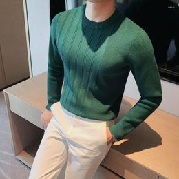 Men's Sweaters 4 Colours Korean Version Striped Knit Sweater Mens Autumn Winter Round Neck Solid Colour Casual Slim Fit Long Sleeve Pullover