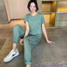 Women's Sleepwear 2023 Summer Women Pyjamas Female Modal Two-piece Set Home Suits Short-sleeve T-shirt Pants 2 Pieces Tracksuits