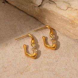 Hoop Earrings Uworld Stainless Steel Golden Metal Geometric Unusual For Women Party Gift Simple Texture