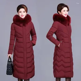 Women's Trench Coats 2023 XL-6XL Female Coat Down Cotton Padded Clothes For Women Long Hooded Fur Collar Parkas Middle-Aged Mother Winter