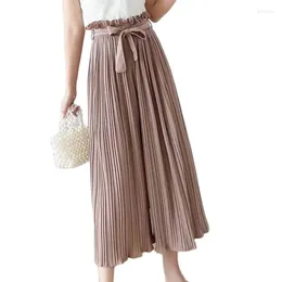 Women's Pants Chiffon Wide Leg Women 2023 Summer Fashion Pleated Female High Waist Loose Bow Bandage Casual Trousers Ladies