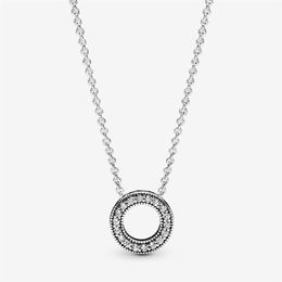100% 925 Sterling Silver Logo Pave Circle Collier Necklace Fashion Women Wedding Egagement Jewellery Accessories254C