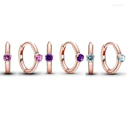 Stud Earrings Solitaire Huggie Hoop Earring With Pink Purple Blue Crystal 925 Sterling Silver Studs For Women Gift Europe Jewelry