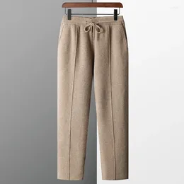 Men's Pants Autumn Winter Mens Wool Heavyweight Knitted Casual Men Solid Colour Drawstring Straight Warm Trousers Man