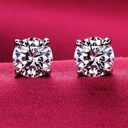 Luxury Women men unisex classic 4 prong CZ diamond stud earrings 18k white gold silver wedding post earrings CZ size 4mm 5mm 6mm 8291E