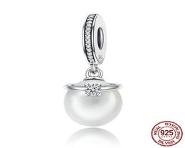 Mix Design Real 925 Sterling Silver Charm Jewelry White Shell Pearl Beads Fits European Bracelets Necklace Charms Pendant5639019