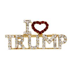 TRUMP Crystal Rhinestones Unique Design Letter Brooches Red Heart Letter " I Love Trump " Words Pin Women Girls Coat Dress Jewelry