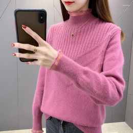 Women's Sweaters Korean Half High Collar Knitted Sweater Women Loose Pullover Jumpers Ladies Spring Autumn 5 Color Long Sleeve Knit Tops