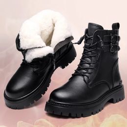 Boots 2023 Women's Winter Motorcycle Warm Plush Leather Ladies Platform Shoes Faux Fur Fashion Female Punk Short Booties 231201