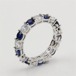 Whole Lots of Stock Sparkling Fashion Jewellery Real 925 Sterling Silver Blue Sapphire CZ Diamond Stack Wedding Band Ring for Wo259S