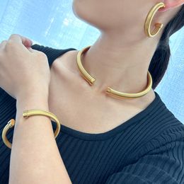 Stainless steel open collar bracelet set senior female snake chain Chocker 8mm12mm16mm wide gold Personalised retro neck short collar necklace