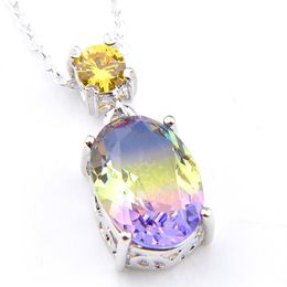 10 Pcs Luckyshine Bi Coloured Tourmaline Cubic Zirconia Gemstone 925 Silver Women's pendants Necklace Gift Charm With Chain Je284Z