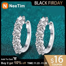 Stud NeeTim 3mm D Color Earrings 925 Sterling Sliver Plated White Gold Hoop Earring for Women Wedding Party Fine Jewelry 231201