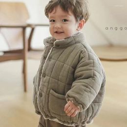 Jackets Kid Coat Winter Korean Style Baby Boys And Girls With Cashmere Padded Simple High Neck Bread Suit