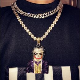 Fashion Iced Out Large Cartoon Clown Cosplay Pendant Necklace Mens Hip Hop Necklace Jewellery 76cm Gold Cuban Chain For Men Women304Y