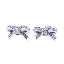 Cute small Bow Stud Earrings retail Box sets High quality 925 Sterling Silver Women Girls CZ Diamond Gift Earring285u