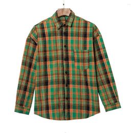 Men's Casual Shirts Classic Yellow And Green Chequered Long-sleeved Shirt With Big Letters On The Back